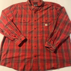 Carhartt Plaid Button Down Shirt 3XL Loose Fit Red Cotton Work TW4447-M